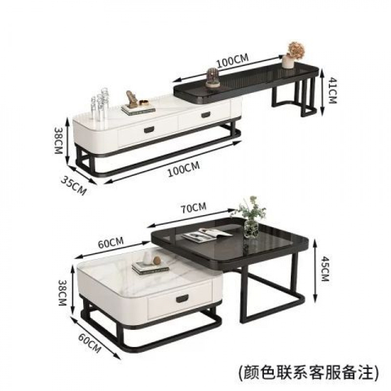 方形茶几客厅家用小户型现代亮面岩板轻奢网红玻璃茶几电视柜组合|undefined