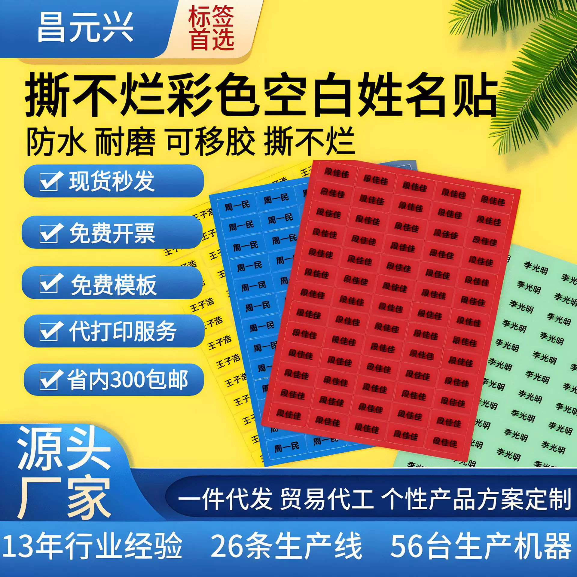 厂家直销彩色姓名贴 幼儿园儿童宝宝名字贴防水文具水杯分类贴纸