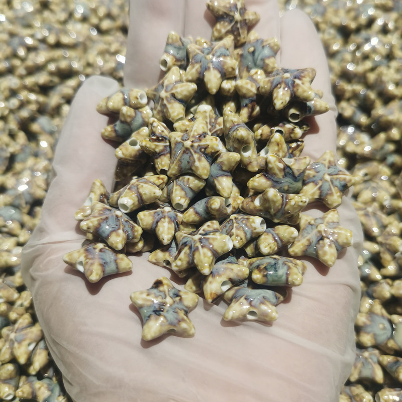 陶瓷海星高温窑变散珠配件串珠手工diy瓷珠手机链五角星手链项链|undefined