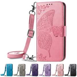 适用苹果13手机皮套斜跨腰挎长挂绳iPhone11手机壳钱包式Xs皮革套