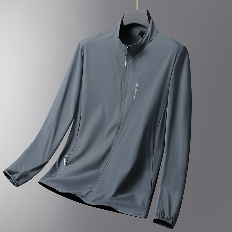 Summer Sun Protection Clothing for Men, Stand-Up Collar, Simple Casual Thin Ice Silk Sun Protection Clothing, High Quality Large Size Outdoor Fishing Clothing