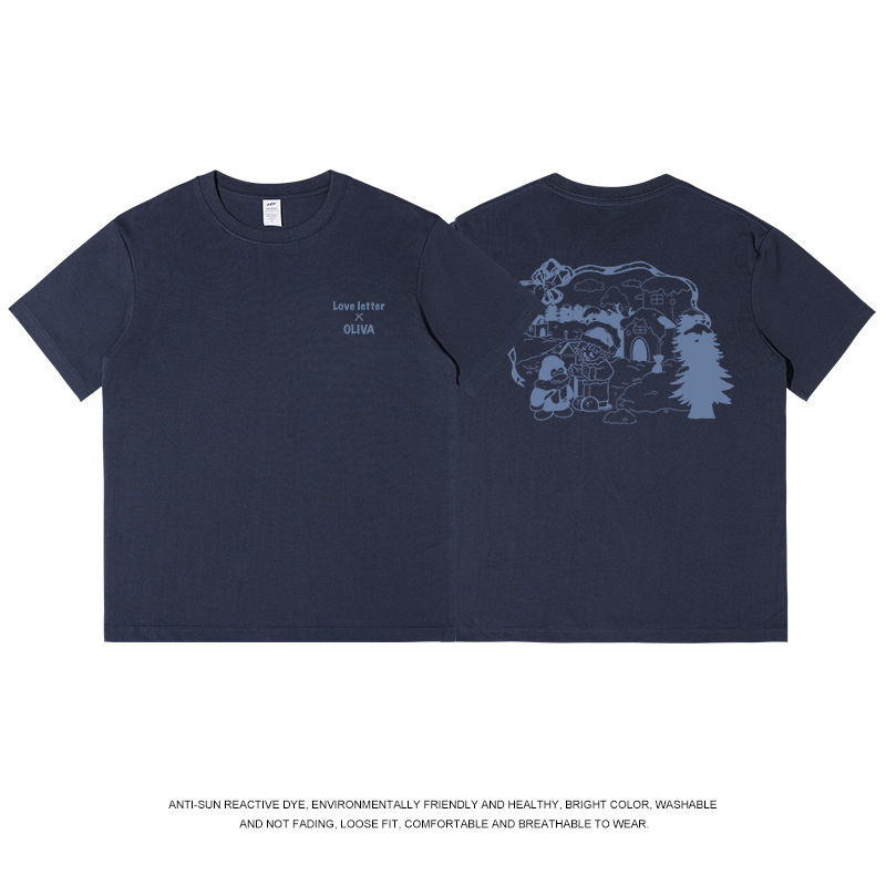 メンズ日本のレトロプリント半袖メンズピュアコットン多用途ルーズカップルトレンディなブランド夏の Tシャツ女性トップスイン|undefined