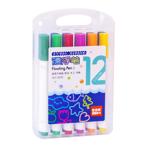 Wholesale water floating pens, children's water painting color painting pens, 12-color boxed erasable water-based whiteboard pens