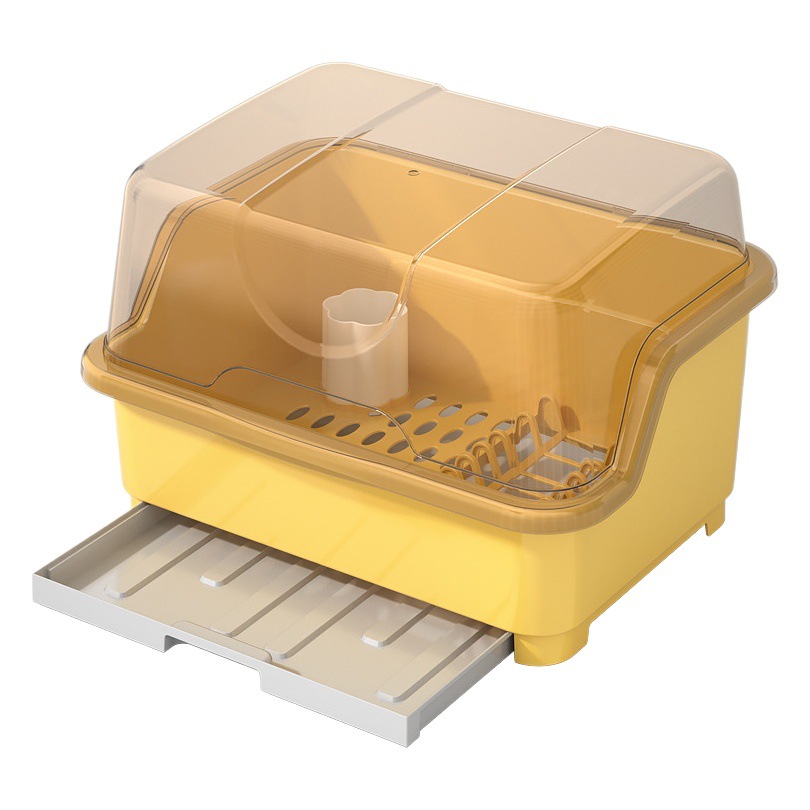 Vajilla caja de almacenamiento, hogar extra grande a prueba de polvo plato drenaje estante con tapa, cocina piso-montado drenaje tazón rack