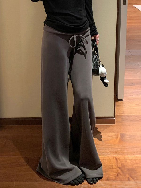 槿一 软糯雾霾面质感显瘦可翻腰日常百搭休闲裤垂感拖地裤女秋季|undefined