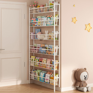 Door-Rear Storage Rack Iron Ultra-Thin Bookshelf Floor-Standing Children's Simple Very Narrow Italian Wall-Mounted Household Storage Cabinet