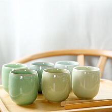 小茶杯陶瓷喝茶杯子青瓷冰裂纹六色功夫茶具单个品茗杯主人杯套装