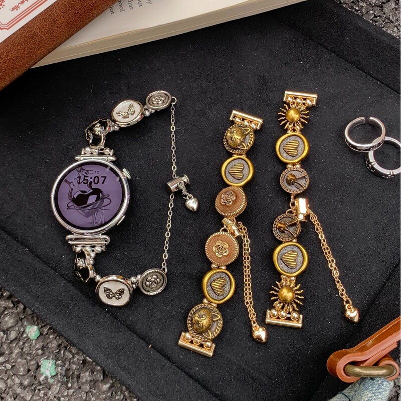 Suitable for Apple Xiaomi Samsung Watch Strap Fit5 Huawei Gt6 Watch Gt5Pro Retro Punk Style Chain Gt4