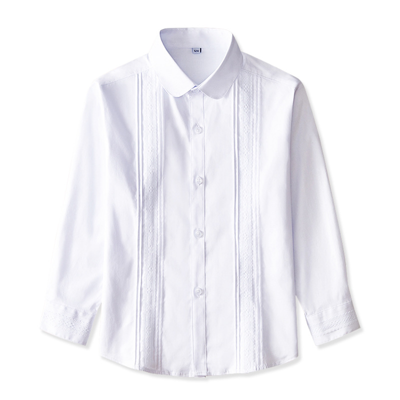 Camisa blanca para niñas, algodón de manga larga, uniformes escolares de primavera y otoño para estudiantes de primaria