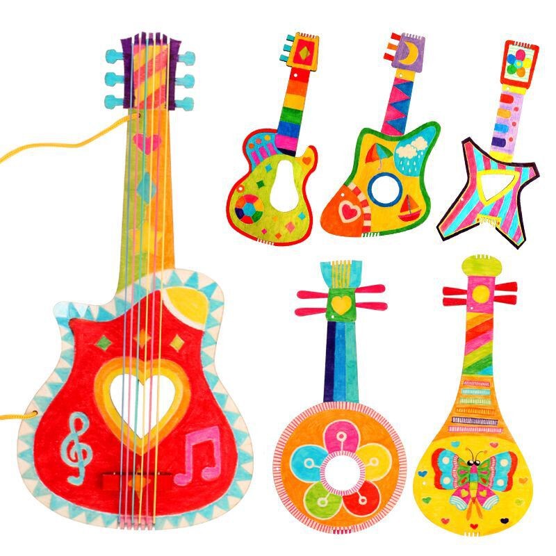 Factory Direct Supply of White Wooden Guitars, Kindergarten Kidsren's Handmade DIY Painting Graffiti Wooden Guitar Instruments