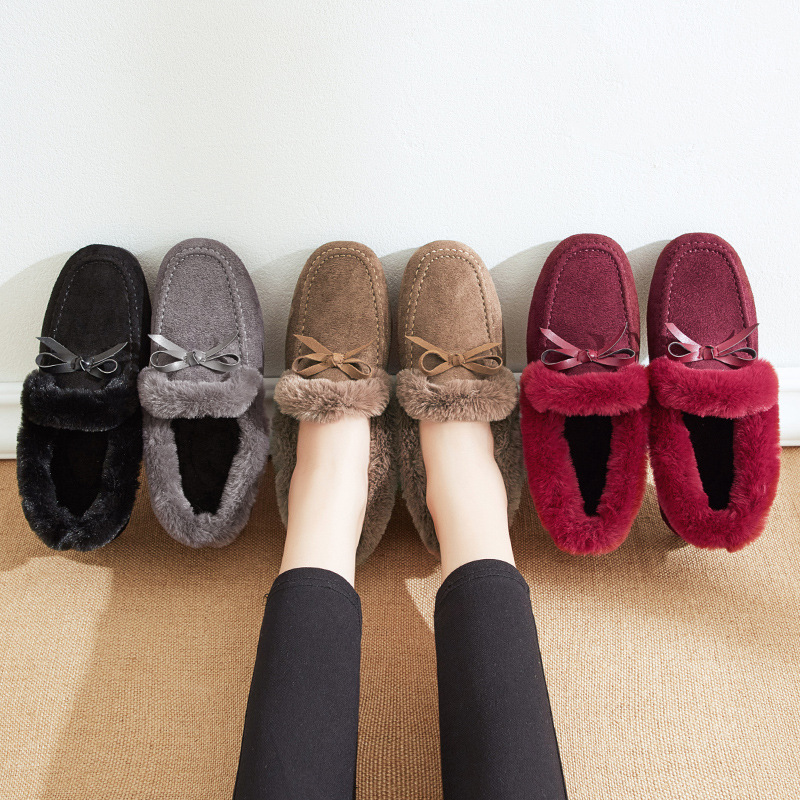 冬季加绒2025年新款外穿豆豆鞋女冬一脚蹬加厚棉瓢鞋子厚底毛毛鞋