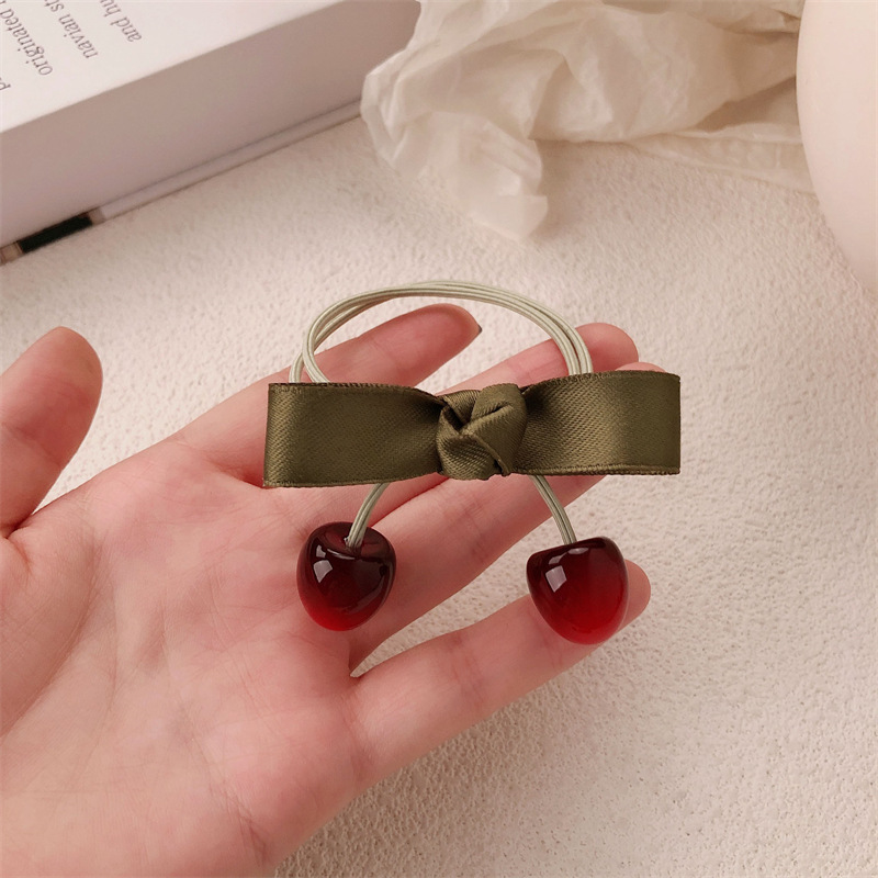 Nuevo anillo de cereza de fruta dulce chica atada cuerda de cabello arco de alta elasticidad correa de goma cabeza adornos para el cabello
