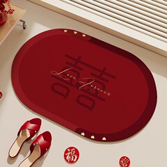 結婚式のフロアマット、浴室のドア入口、滑り止め、落下防止、珪藻泥、吸水性、速乾性、赤いお祝い浴室用フロアマット