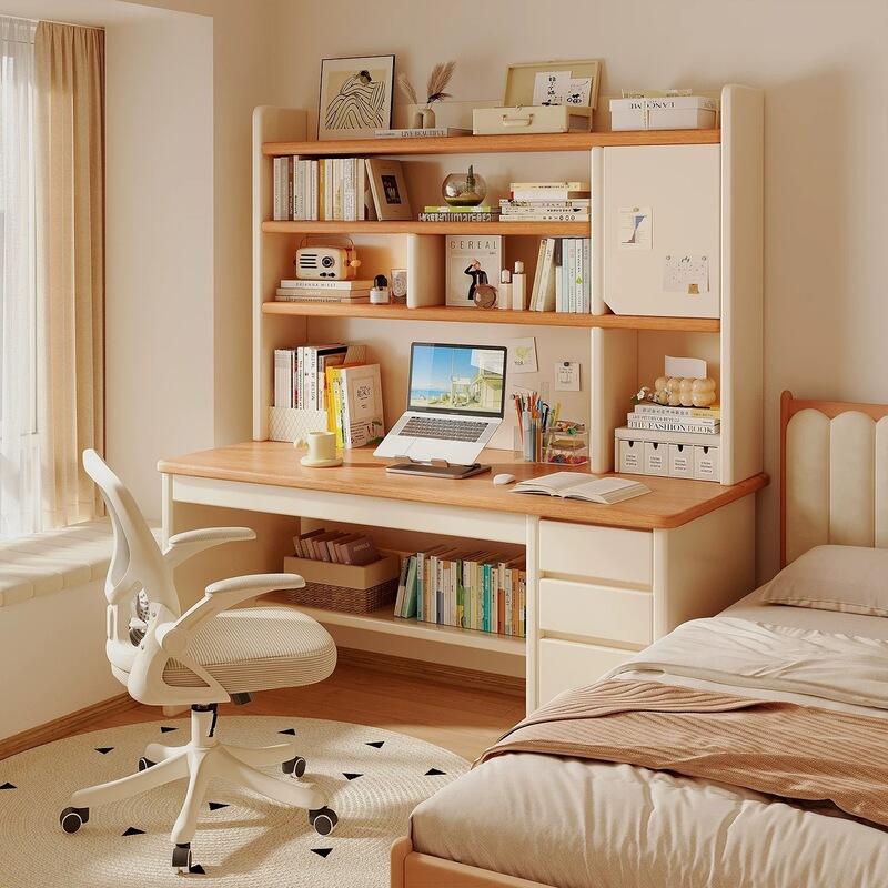 Carefully Selected Desk and Bookshelf Combination for Bedroom, Student Writing Desk with Bookcase, Adult Home Study Room Wall-Mounted Computer Desk