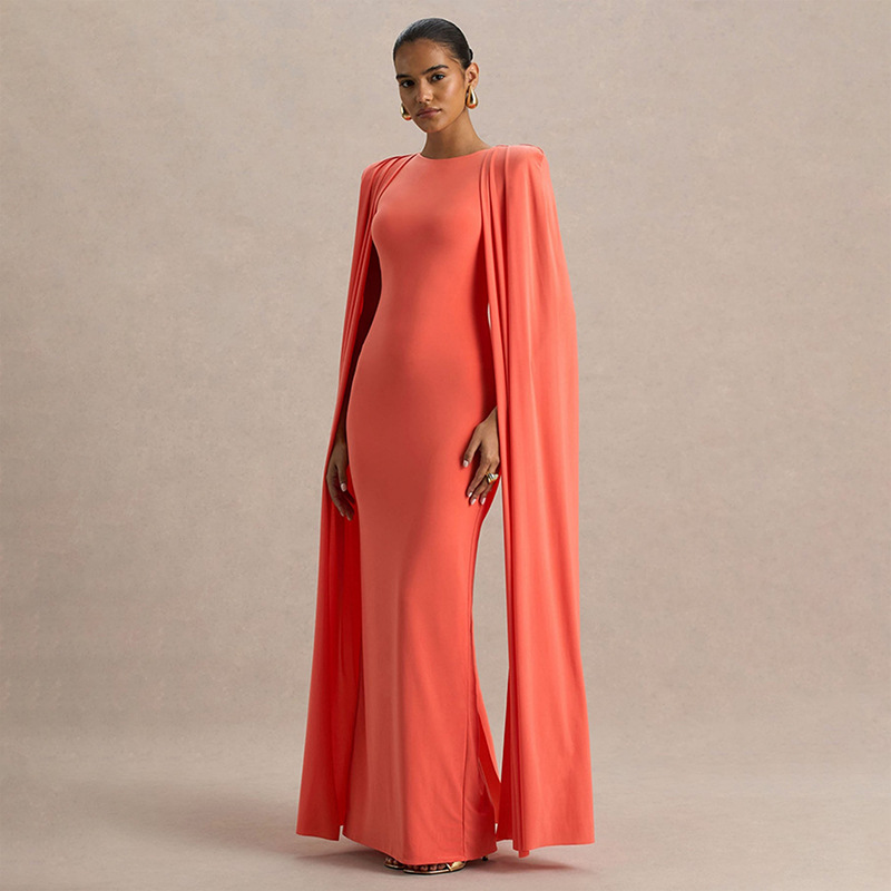 Women's Clothing Women's Elegant Party Evening Dress Solid Color Round Neck Fitted Waist Pleats Style Autumn Winter_ecoleips.com