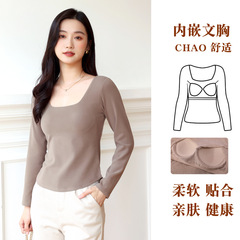 DeRong thickened velvet thermal underwear for inner wear and outer wear with chest pads for autumn and winter women's long-sleeved tops wholesale