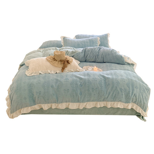 Category A maternal and infant milk velvet bed four-piece wholesale winter warm thickened double-sided velvet quilt cover coral flannel