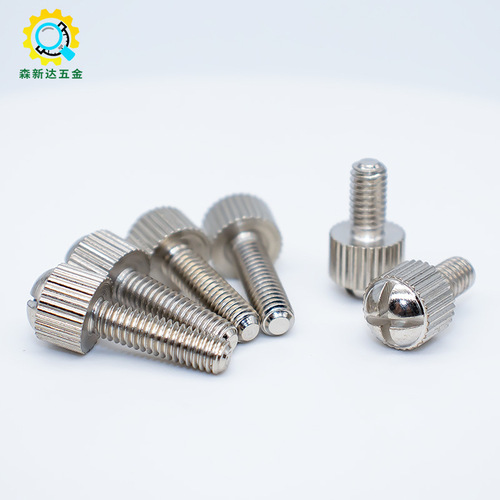Nickel-plated round head cross-slot adjusting thumb screw with knurled handle, cabinet panel machine case lock nut screw M3M4