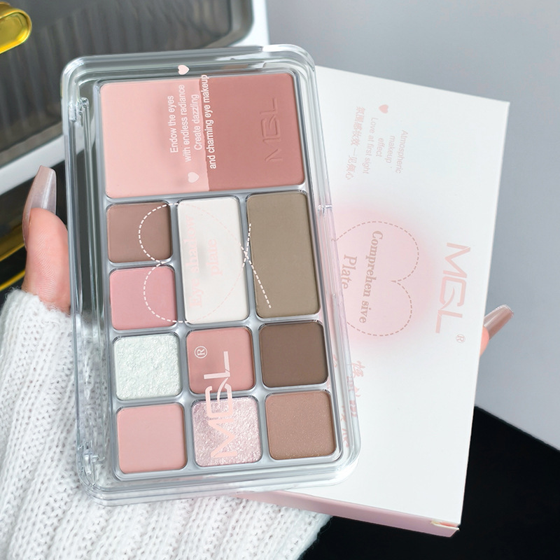 Makeup Palette Mgl 12-Color Korean Eyeshadow Palette Heart-Pounding Comprehensive Powder Palette Matte Daily Light Makeup Contouring Blush