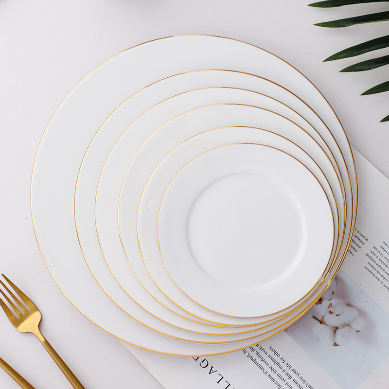 Ceramic Plates Wholesale, Gold-Rimmed Round Western-Style Serving Plates, Household Dishes, Shallow Plates, Flat Plates, Cold Dish Plates, Steak Pasta Plates Ceramic Plates Wholesale, Gold-Rimmed Round Western-Style Serving Plates, Household Dishes, Shallow Plates, Flat Plates, Cold Dish Plates, Steak Pasta Plates