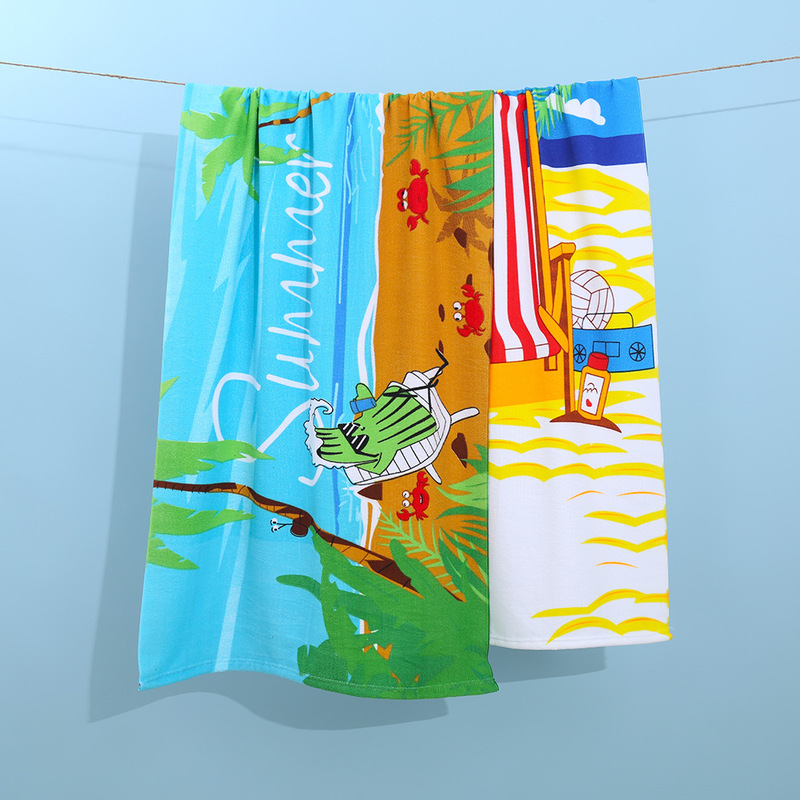 Cross-border ultra-fine fiber beach towel, single-sided printed square shape, absorbent, quick-drying, soft, custom-printed swimming beach bath towel