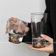 日式富士山杯雪山杯玻璃杯家用酒杯威士忌杯烈酒杯樱花冰山杯水杯