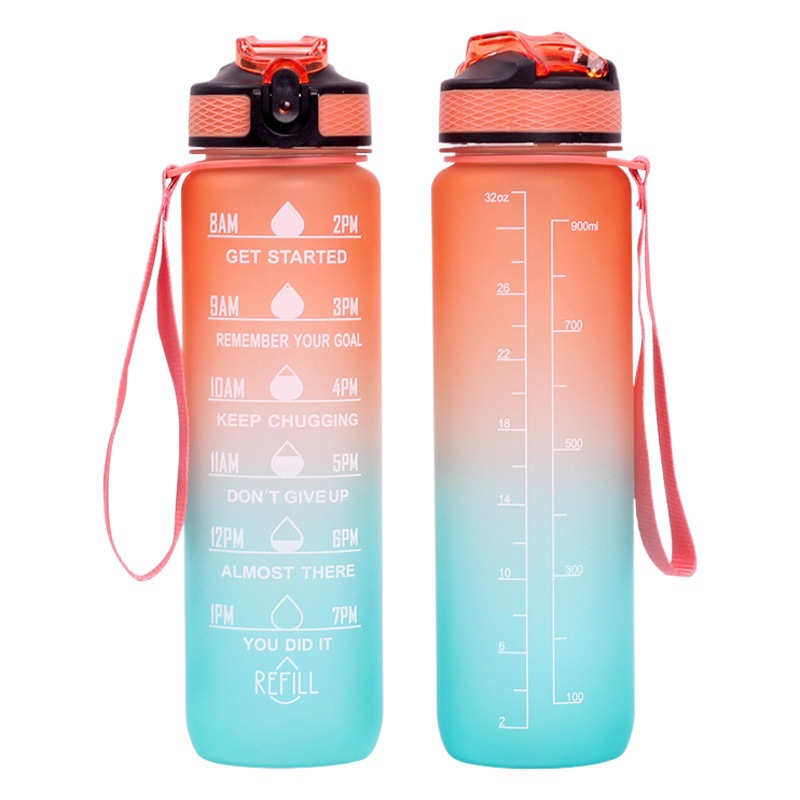 En stock 1000ml Amazon Tritan plástico botella de agua rebote cubierta con escala paja deportes taza espacio
