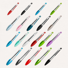 FDA silicone food tongs color box 7 inch 9 inch 12 inch high temperature resistant food tongs BBQ barbecue tongs bread tongs