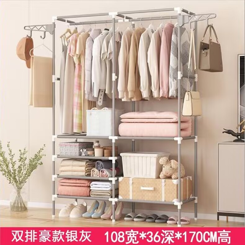 新しい二列多層コートラック家庭用床組み立て大容量衣類ラック寮シンプルなコートラック|undefined