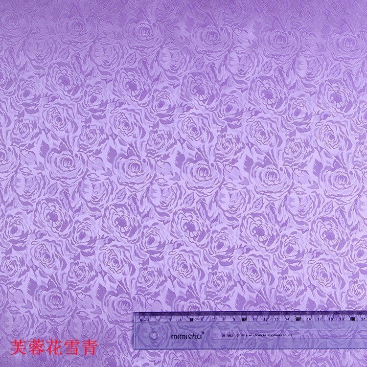 厂家现货25梭雪青色韩式浪漫时尚提花玫瑰花80g染色涤纶提花布料