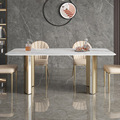 轻奢岩板餐桌家用小户型桌子现代简约不锈钢长方形高端饭桌椅组合