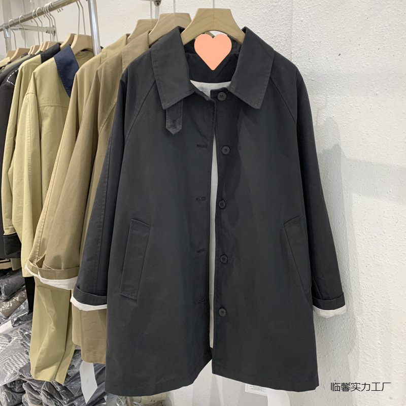 卡其色工装风衣女中长款2025春秋季新款韩系气质休闲简约外套临馨|undefined