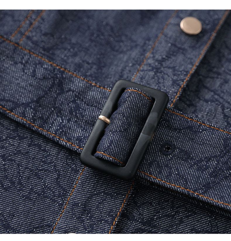 Váy liền denim jacquard cổ điển dáng dài vừa thắt eo tôn dáng — Màu xanh đậm chi tiết 15