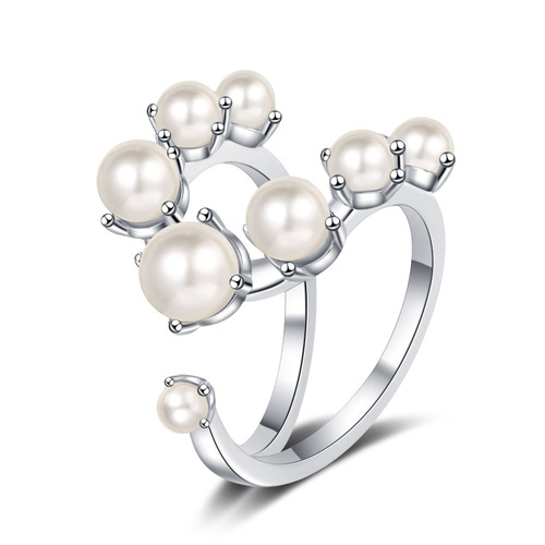 Open ring for women, sweet, fresh, synthetic pearl double-layer hand jewelry, custom-made, looking for factory live copper ring, live mouth