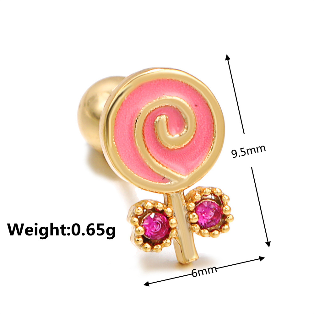 Ins Wind Pink ، حلوى ، مصاصة ، آيس كريم ، آذان ، 18k ، كرة من الذهب الحقيقي قفل ، برغي ، ثقب الأذن display picture 5