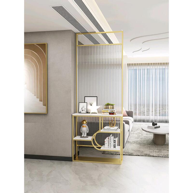 Light Luxury Golden Iron Art Long Glass Partition for Home Entrance, Entryway Shelf, Living Room Decorative Storage Screen Light Luxury Golden Iron Art Long Glass Partition for Home Entrance, Entryway Shelf, Living Room Decorative Storage Screen