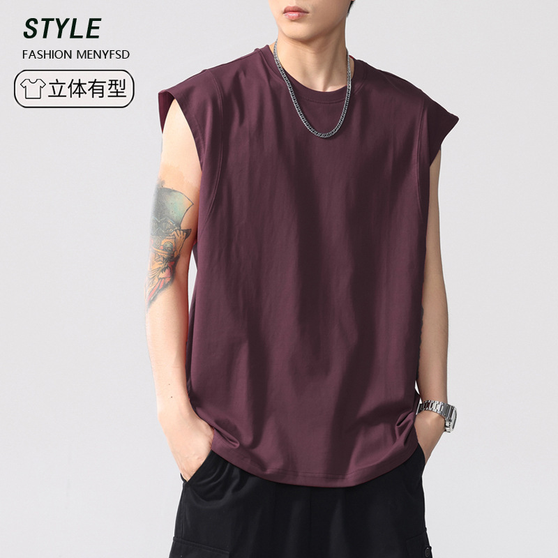 Summer Cool Cotton Casual Men's Waistcoat Vest Loose Sleeveless T-Shirt Fitness Pure Color Sports Top for Men