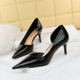 2928-2 Retro Sexy Slim Feet Side Hollow out Thin Heel High Heel Shallow Pointed Stone Pattern Women's Single Shoes