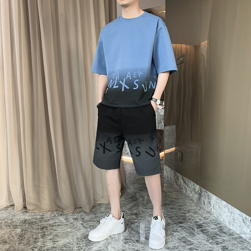 2024 nuevo conjunto de verano delgado seda de hielo guapo ropa de manga corta camiseta pantalones cortos deportivos ropa casual para hombres