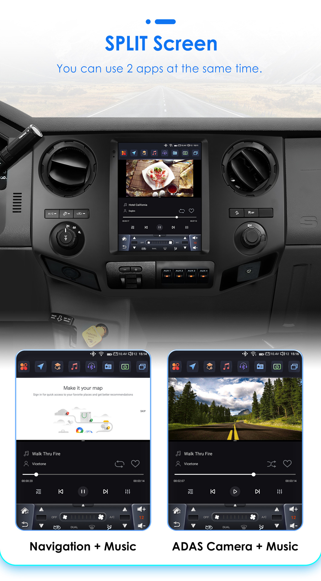 Suitable for 09-16 Ford F250 F450 Smart 9.7inch Vertical Screen Frame Car Navigator All-In-One Machine
