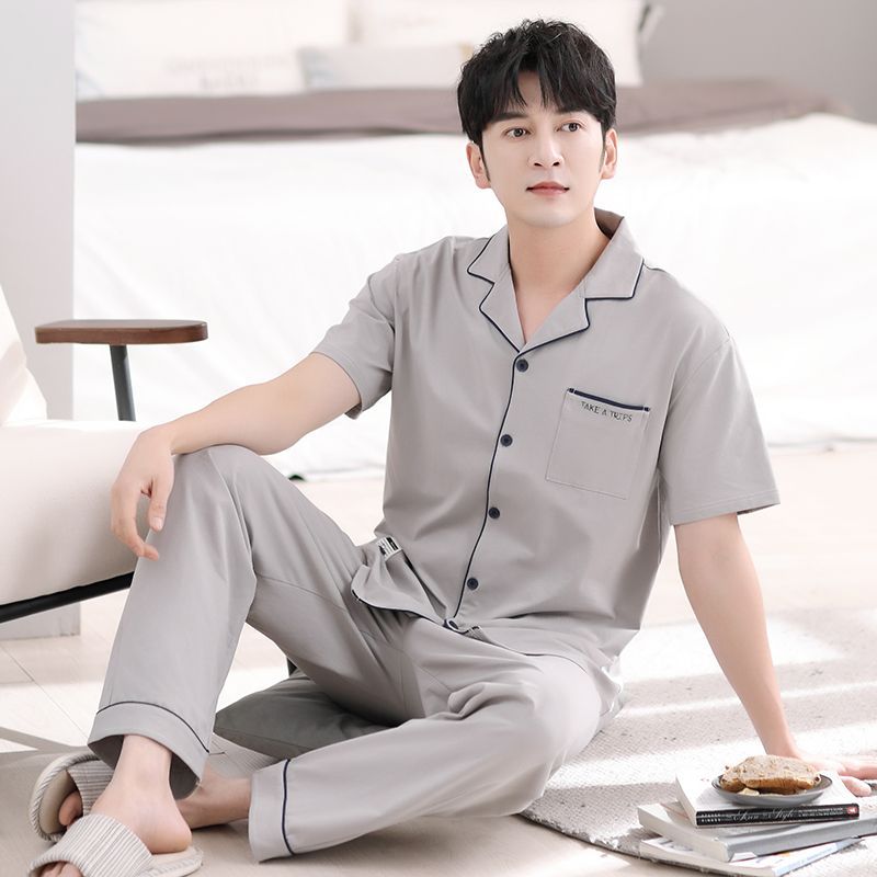 Pijamas de verano de los hombres 100% algodón pantalones de manga corta delgada verano de los hombres cardigan verano más tamaño homewear