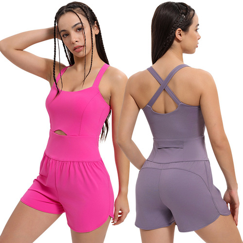 lulu nylon outdoor quick-drying high-elastic breathable jumpsuit women's suspender sports yoga jumpsuit summer cross-border wholesale