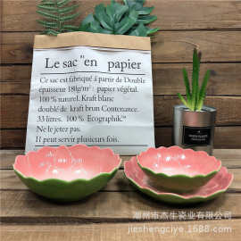 厂家批发创意中国风陶瓷碗盘餐具莲花形圆碗中式餐厅餐具摆碗