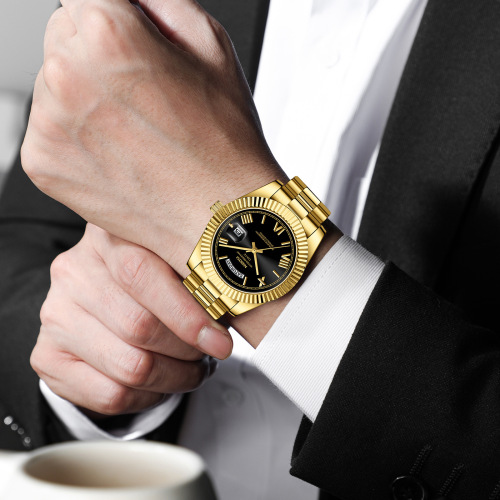 NIBOSI Brand Fashion Trend Men's Watch Solid Steel Strap Exquisite Crown Multicolor Dial Quartz Wristwatch