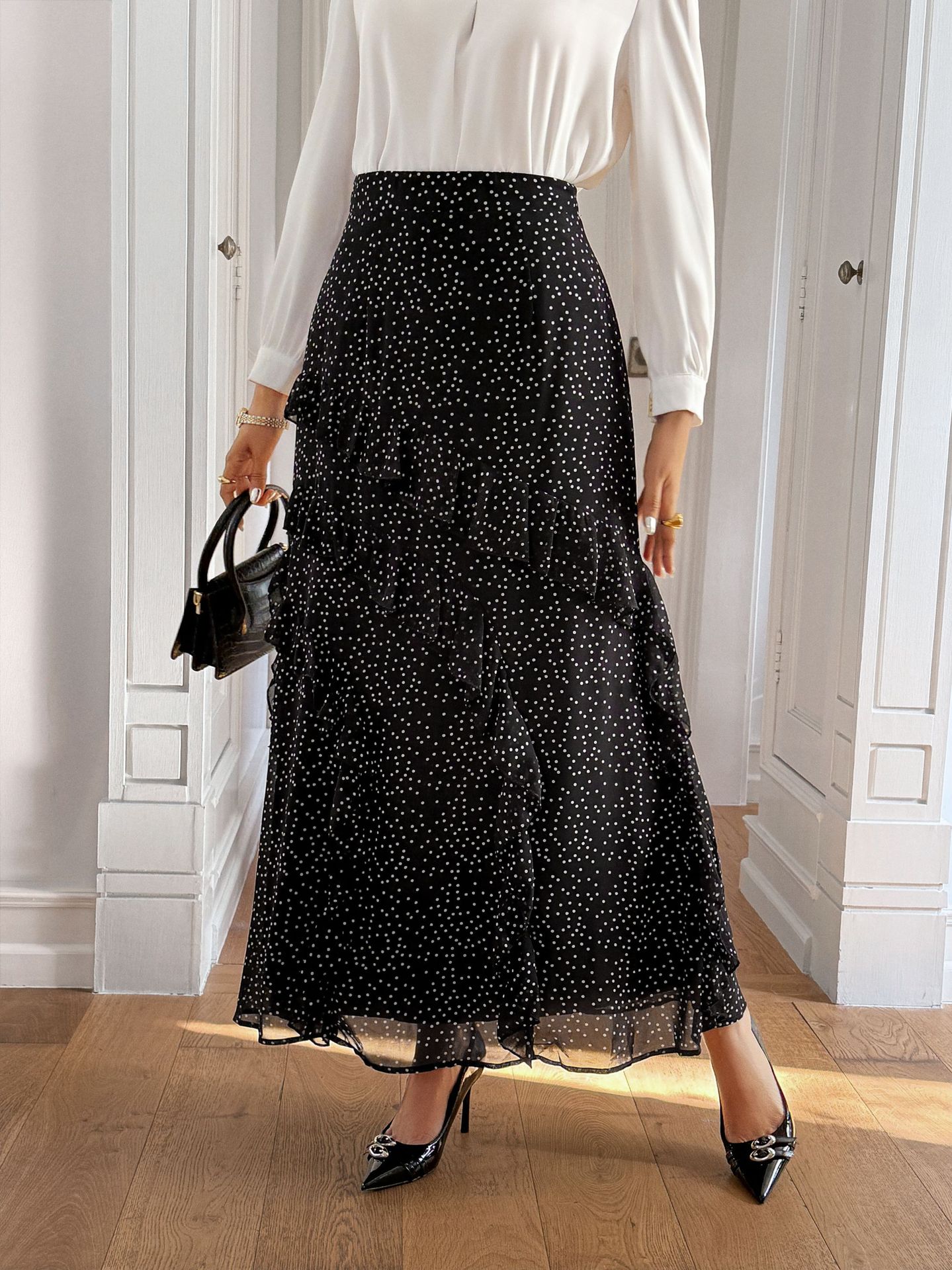 Women's Clothing Elegant Lace Trimmed Bodycon Maxi Skirt For Women Half-Length Autumn/Winter Fashion_ecoleips.com