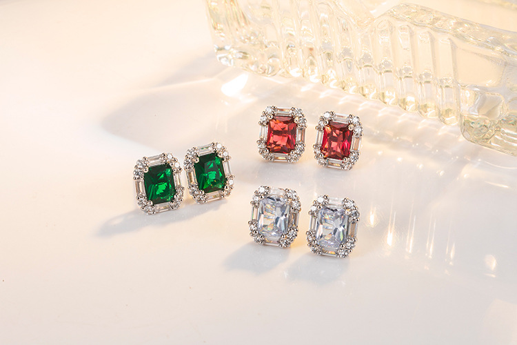 Retro Rectangle Copper Ear Studs Plating Zircon Copper Earrings 1 Pair