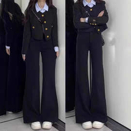 大码高级黑色高腰微喇休闲裤女2026年秋冬胖mm弹力显瘦垂感喇叭裤