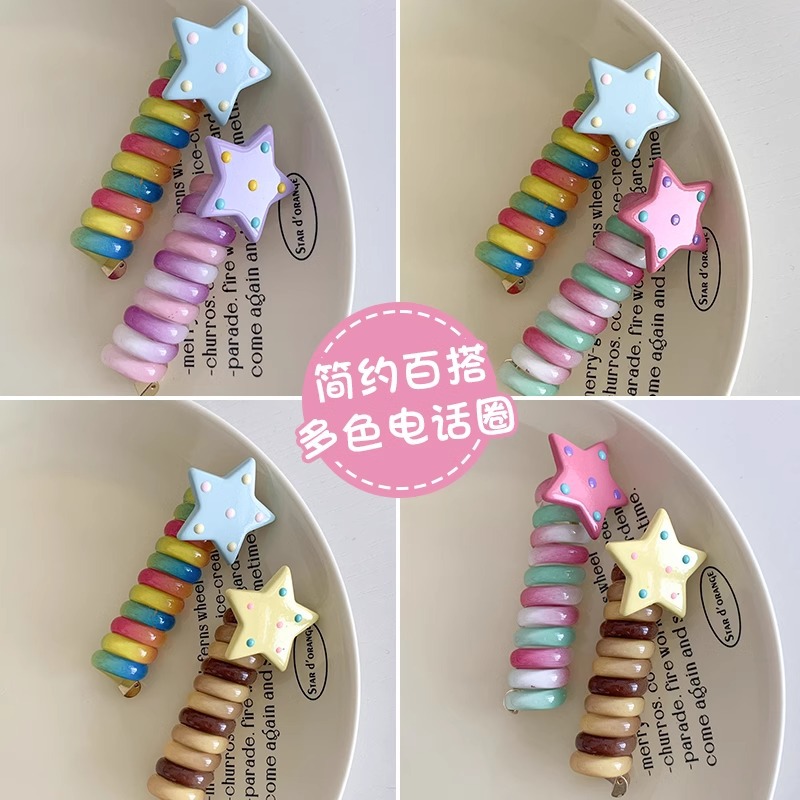 Línea telefónica Círculo para el cabello Rainbow Star Roll para niños alrededor de la cuerda para el cabello para niñas con banda de goma para el cabello nuevo accesorio para el cabello cuerda para la cabeza para mujeres