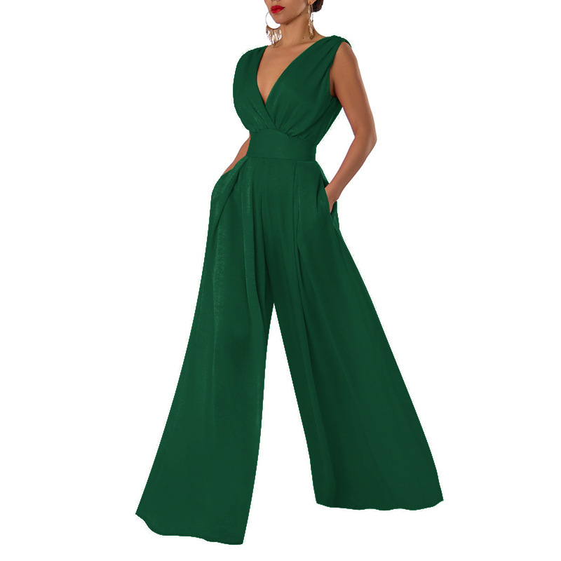 Dam jumpsuit slim fit med hög midja och vida byxben_voghion.com