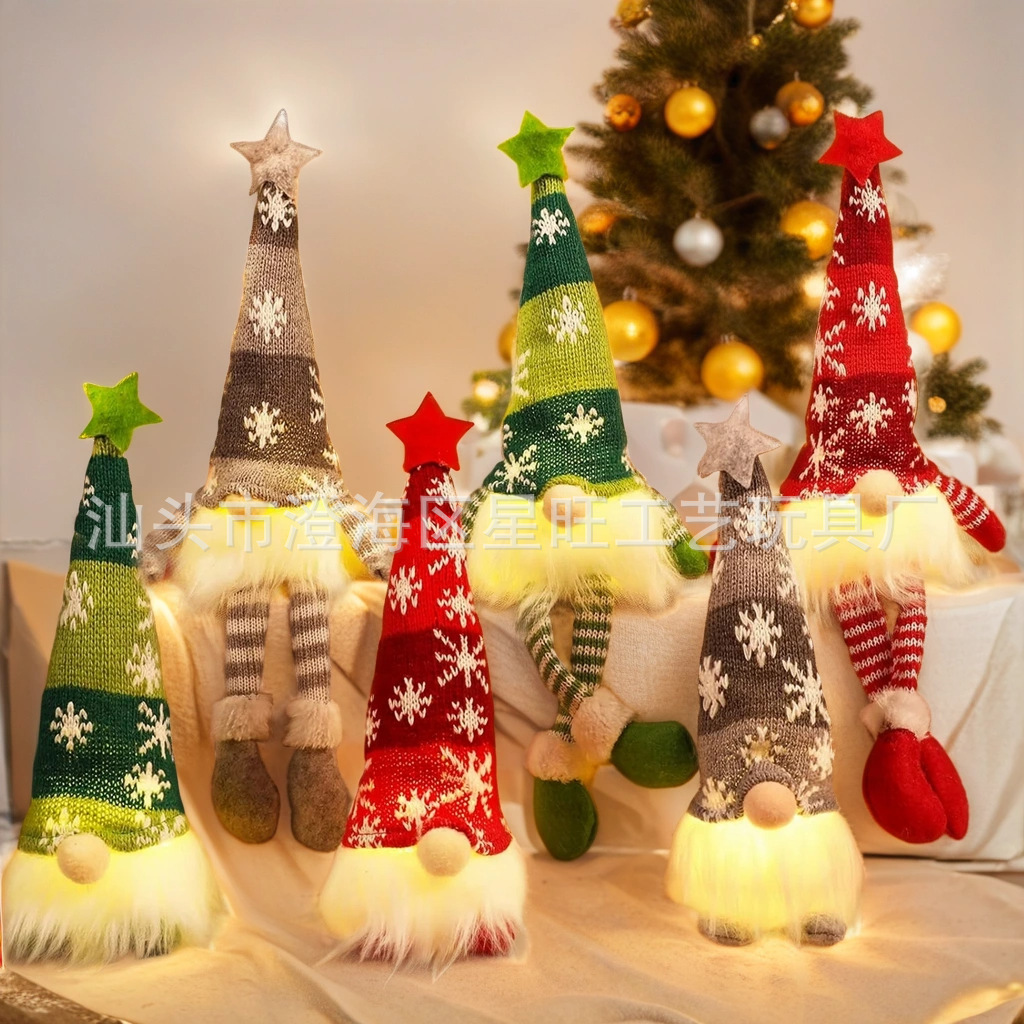 Personalizado Navidad sin rostro muñeca de punto sombrero luminoso bosque viejo adorno lindo Rudolph adorno